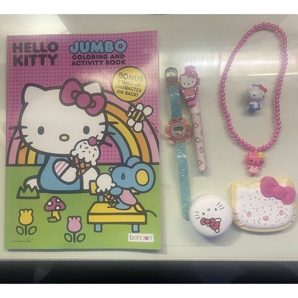 Hello Kitty Coloring Book Pen Watch Necklace Lipgloss Accessories Collectibles